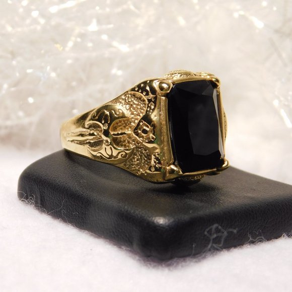 Ring Gold Tone Onyx Size 11 - Picture 5 of 13